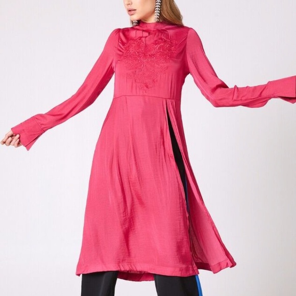 Free People Pink Floral Romantic Embroidered Embroidered Midi Tunic Dress Size M - Picture 1 of 13